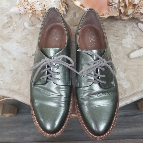 VINCE CAMUTO Nilee Pewter Metallic Laced Oxfords Sz 5 - Picture 3 of 11